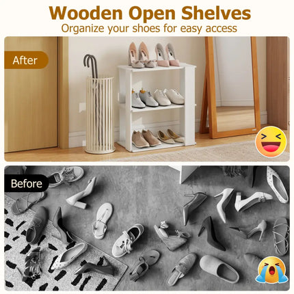 3-Tier Shoe Rack Set of 2 with Stackable Design and Anti-Tipping Device for Closet-White - White - Shoe Racks & Storage