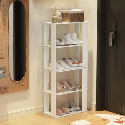 3-Tier Shoe Rack Set of 2 with Stackable Design and Anti-Tipping Device for Closet-White - White - Shoe Racks & Storage