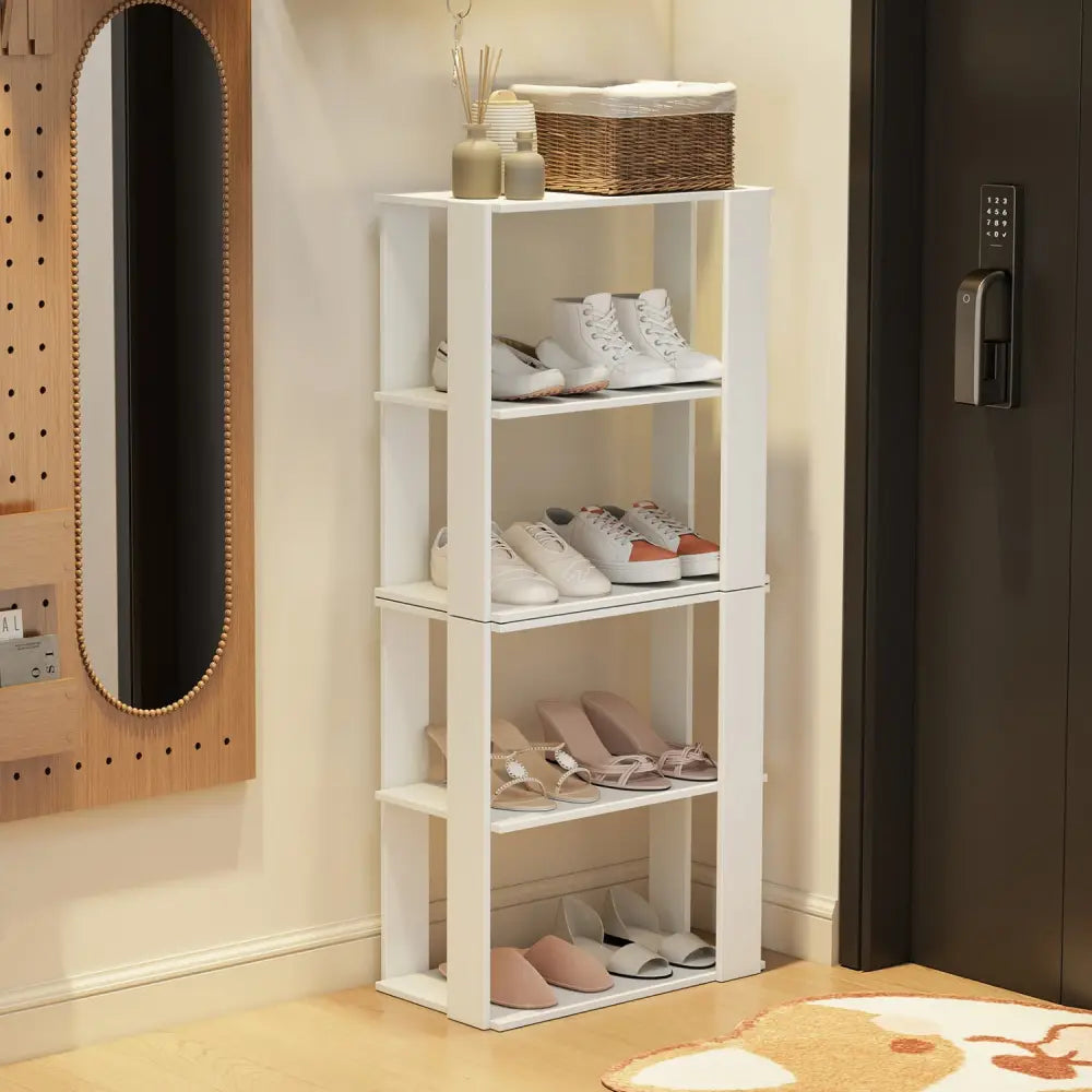 3-Tier Shoe Rack Set of 2 with Stackable Design and Anti-Tipping Device for Closet-White - White - Shoe Racks & Storage