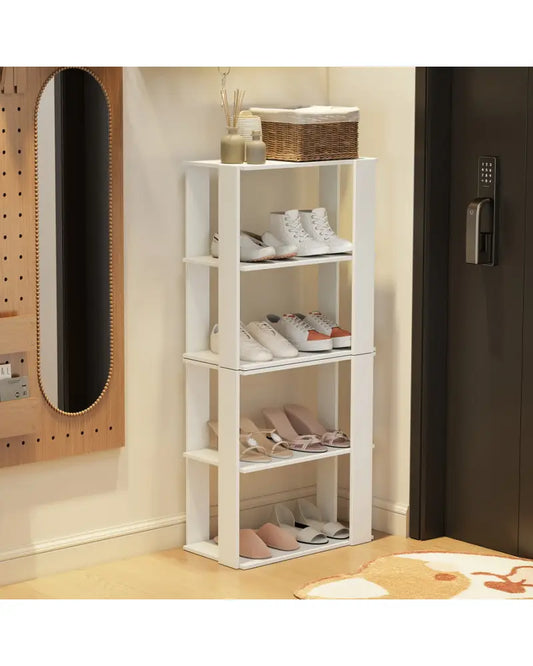 3-Tier Shoe Rack Set of 2 with Stackable Design and Anti-Tipping Device for Closet-White - White - Shoe Racks & Storage