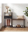3-Tier Shoe Storage Rack Bench with Drawer and Metal Frame-Rustic Brown - Rustic Brown - Shoe Racks & Storage Benches
