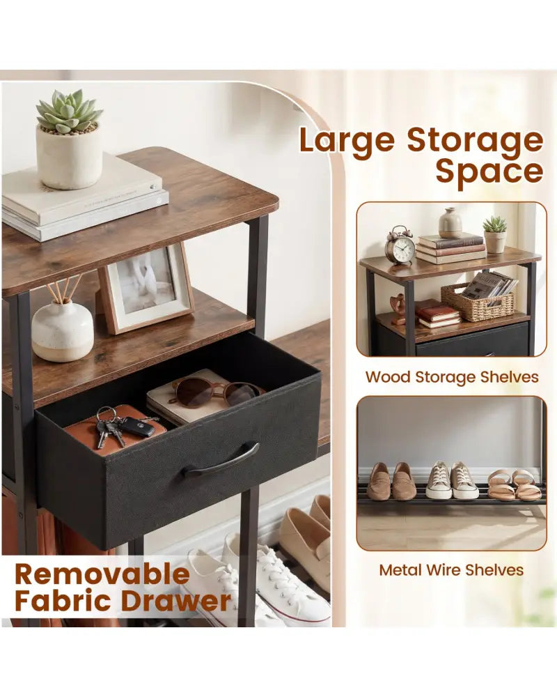3-Tier Shoe Storage Rack Bench with Drawer and Metal Frame-Rustic Brown - Rustic Brown - Shoe Racks & Storage Benches