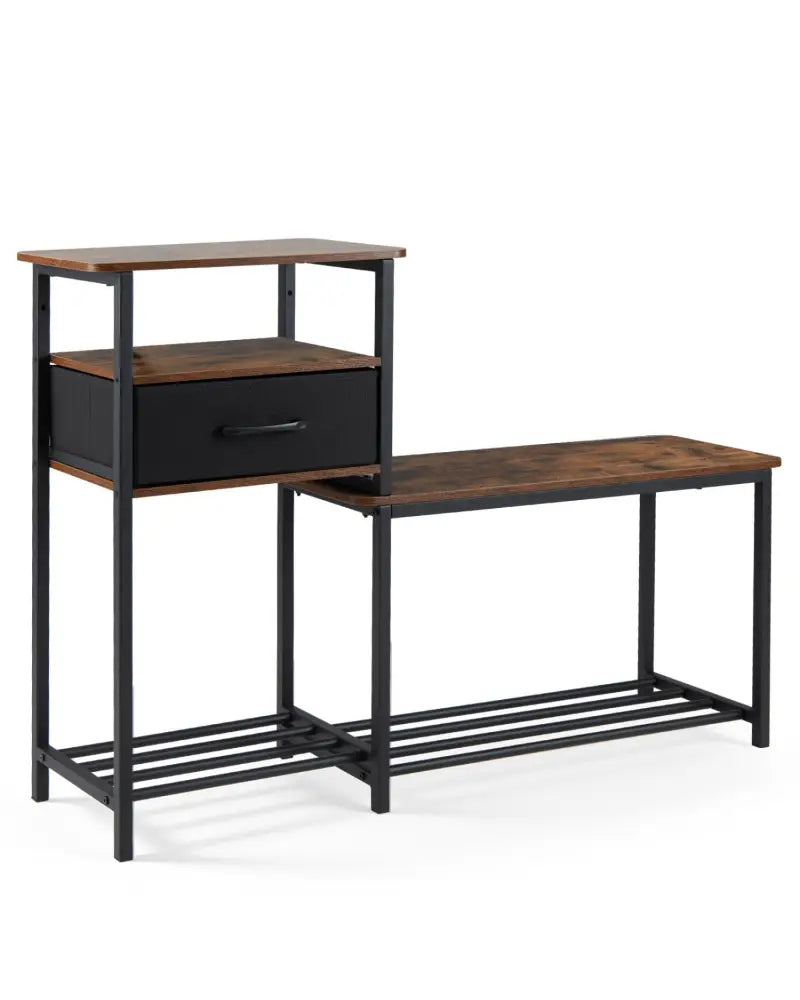 3-Tier Shoe Storage Rack Bench with Drawer and Metal Frame-Rustic Brown - Rustic Brown - Shoe Racks & Storage Benches
