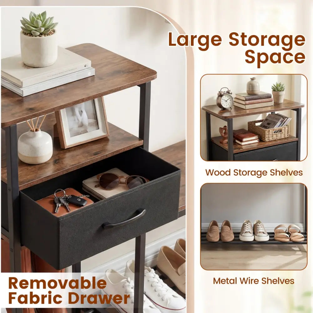3-Tier Shoe Storage Rack Bench with Drawer and Metal Frame-Rustic Brown - Rustic Brown - Shoe Racks & Storage Benches