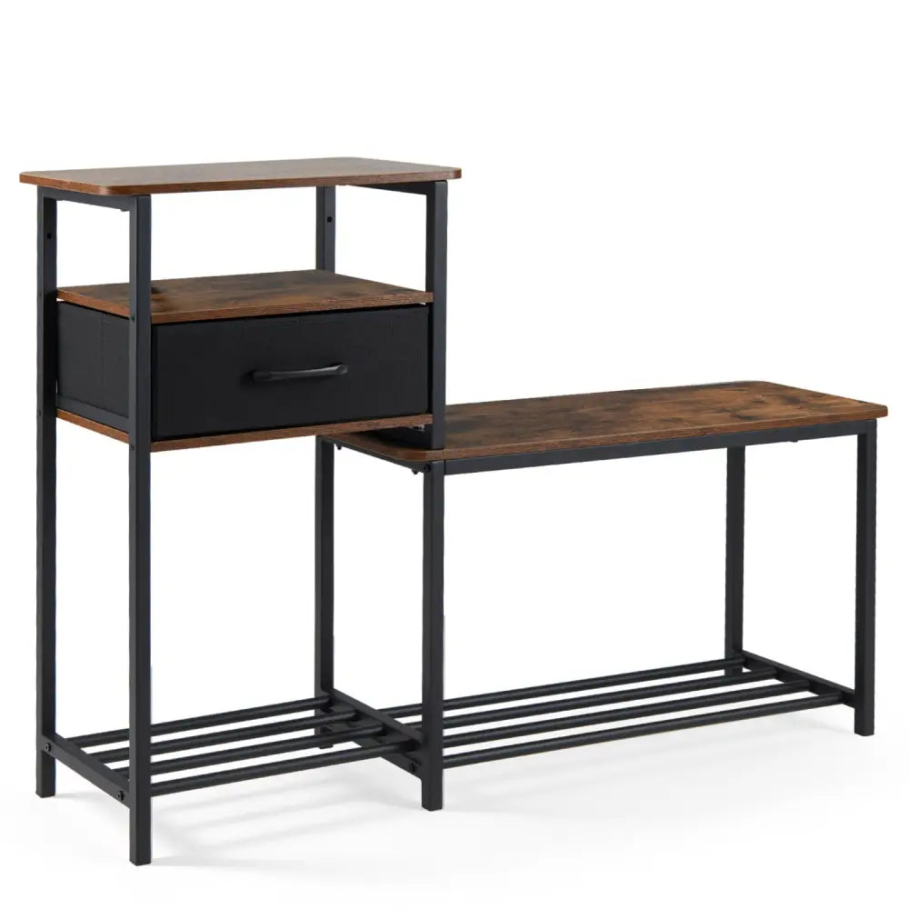 3-Tier Shoe Storage Rack Bench with Drawer and Metal Frame-Rustic Brown - Rustic Brown - Shoe Racks & Storage Benches