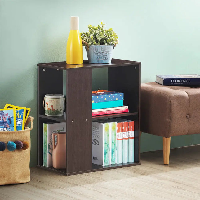3-Tier Side End Table with Storage Shelves -Brown Costway