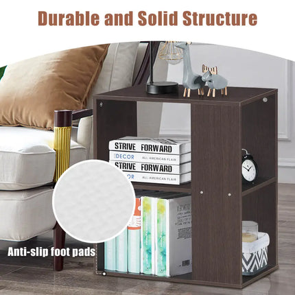 3-Tier Side End Table with Storage Shelves -Brown Costway