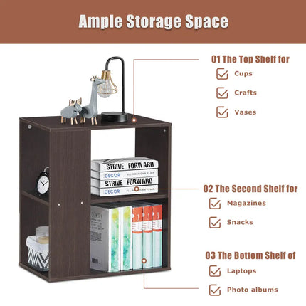 3-Tier Side End Table with Storage Shelves -Brown Costway