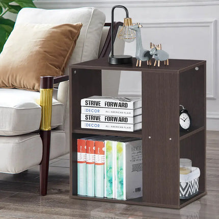 3-Tier Side End Table with Storage Shelves -Brown Costway