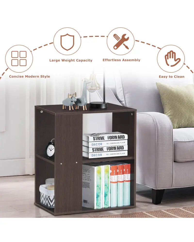 3-Tier Side End Table with Storage Shelves -Brown - Brown - End & Side Tables