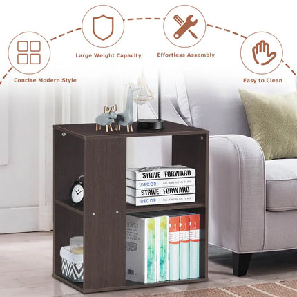 3-Tier Side End Table with Storage Shelves -Brown Costway
