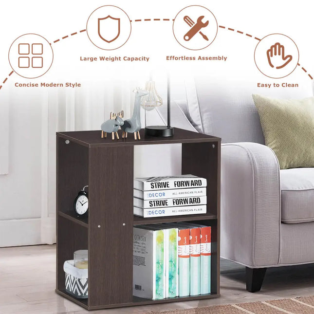 3-Tier Side End Table with Storage Shelves -Brown Costway