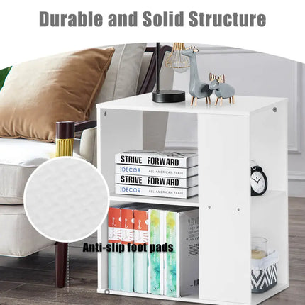 3-Tier Side End Table with Storage Shelves -White Costway