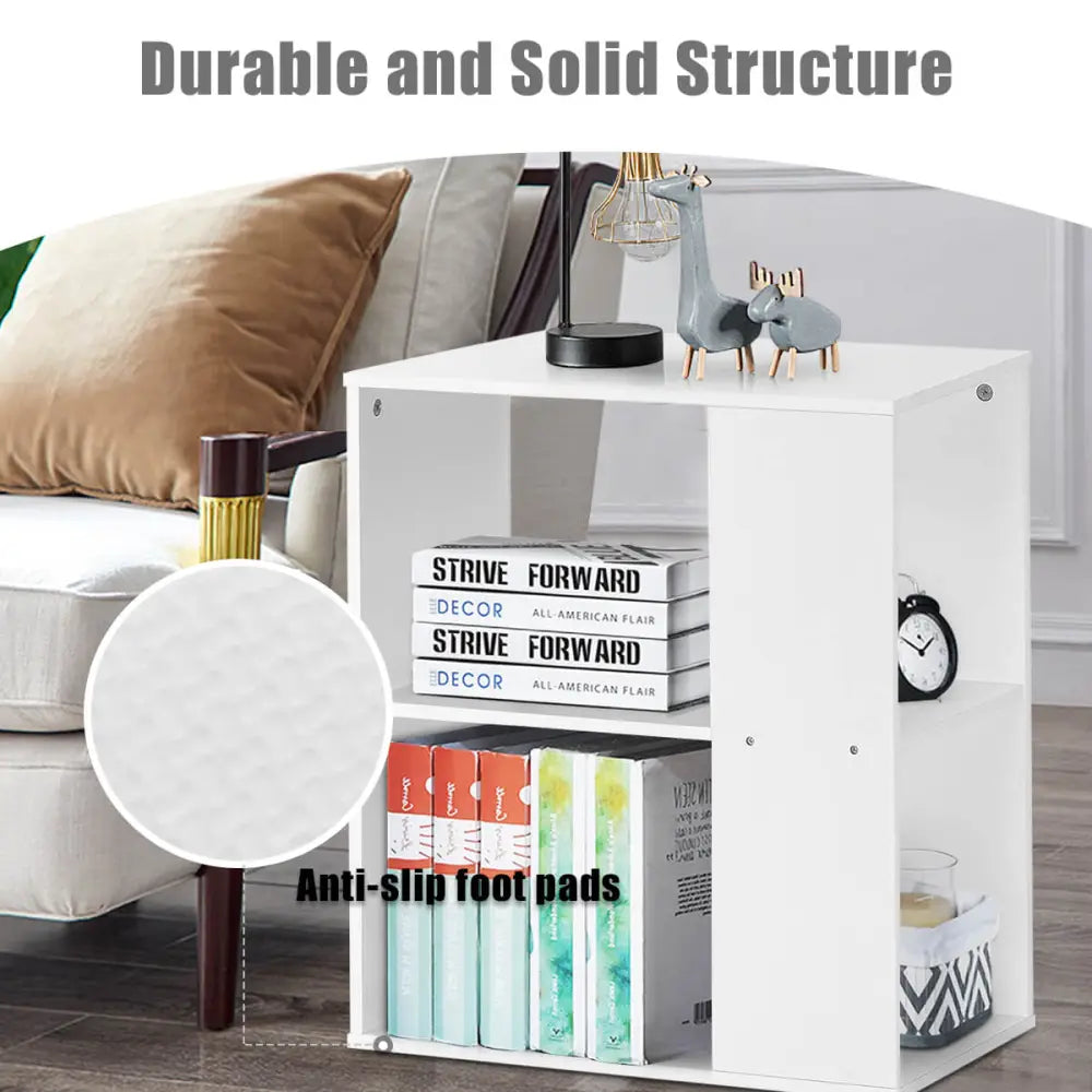 3-Tier Side End Table with Storage Shelves -White - White - End & Side Tables