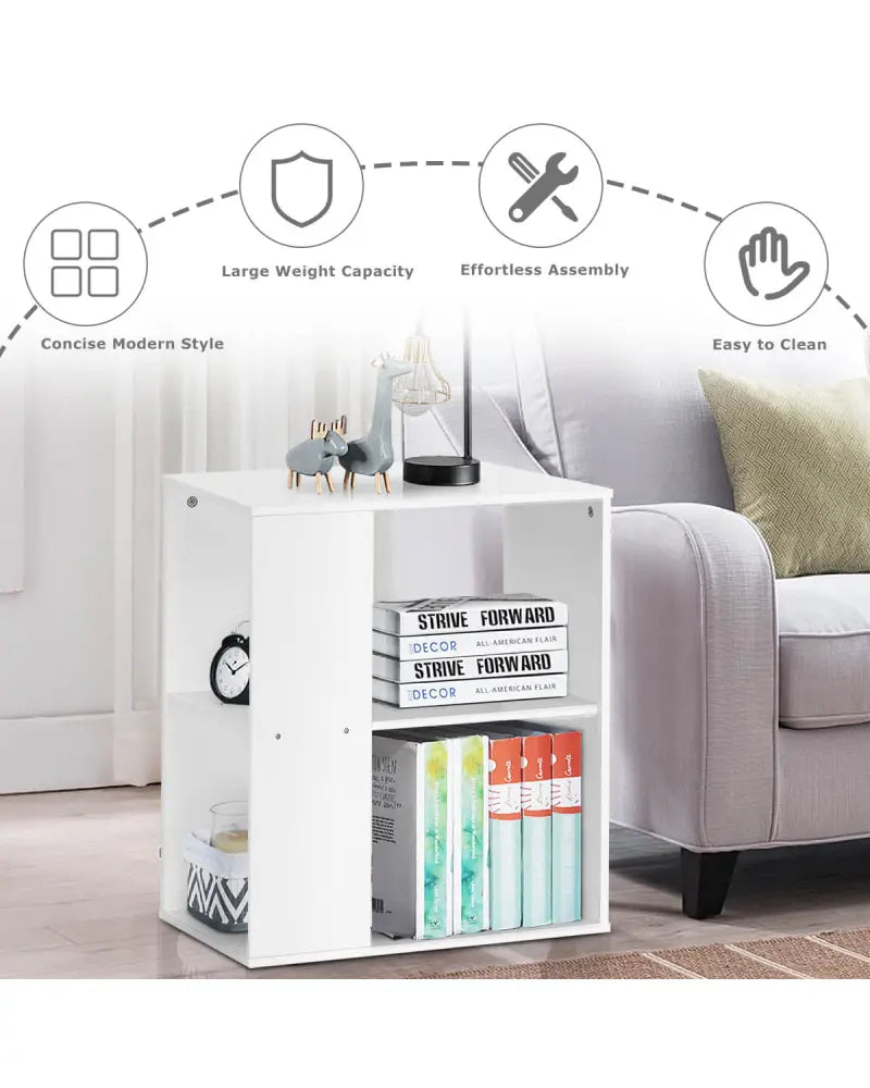 3-Tier Side End Table with Storage Shelves -White - White - End & Side Tables