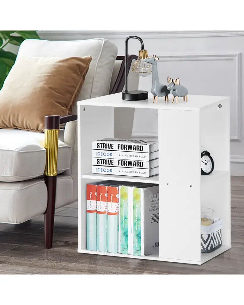 3-Tier Side End Table with Storage Shelves -White - White - End & Side Tables