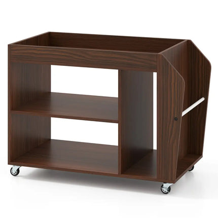 3-Tier Side End Table with Universal Wheels-Walnut Costway