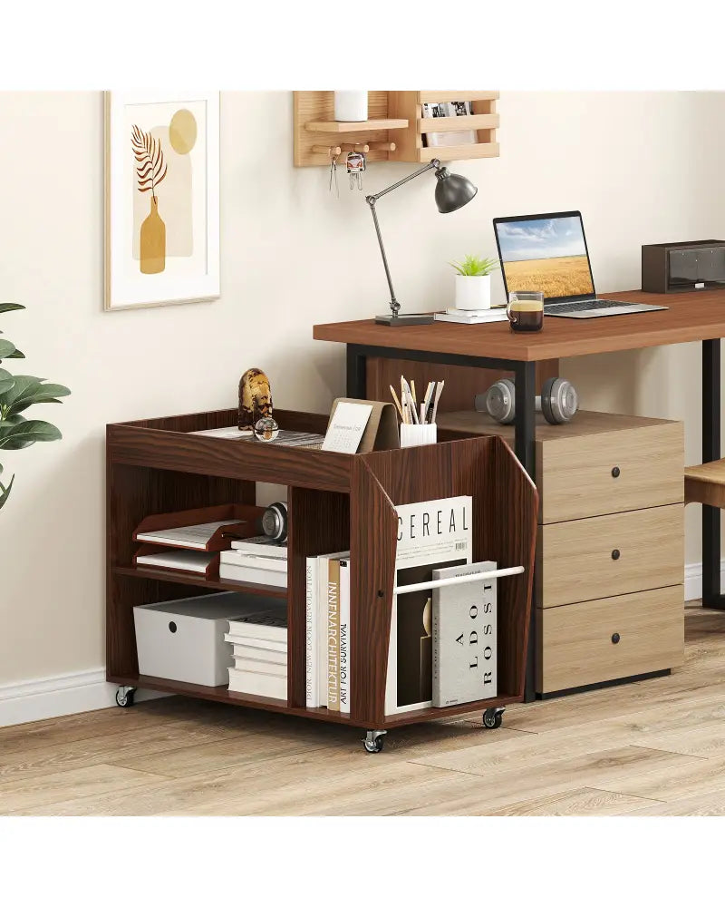 3-Tier Side End Table with Universal Wheels-Walnut - Walnut - End & Side Tables