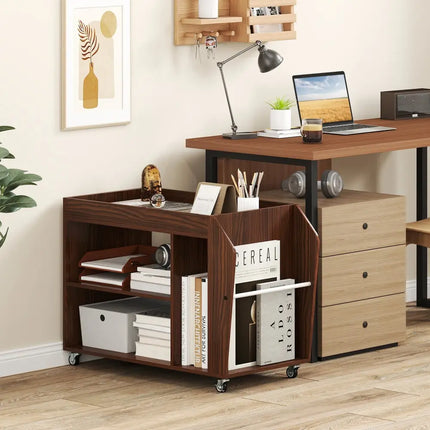 3-Tier Side End Table with Universal Wheels-Walnut Costway