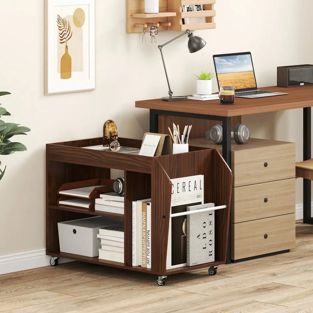 3-Tier Side End Table with Universal Wheels-Walnut Costway
