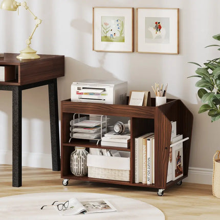3-Tier Side End Table with Universal Wheels-Walnut Costway