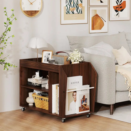 3-Tier Side End Table with Universal Wheels-Walnut Costway