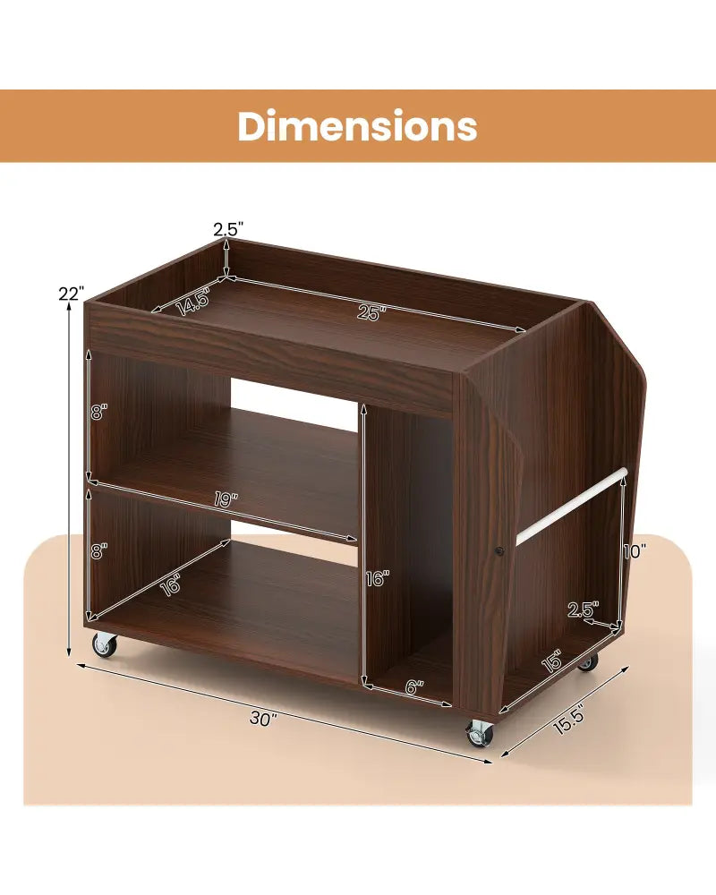 3-Tier Side End Table with Universal Wheels-Walnut - Walnut - End & Side Tables