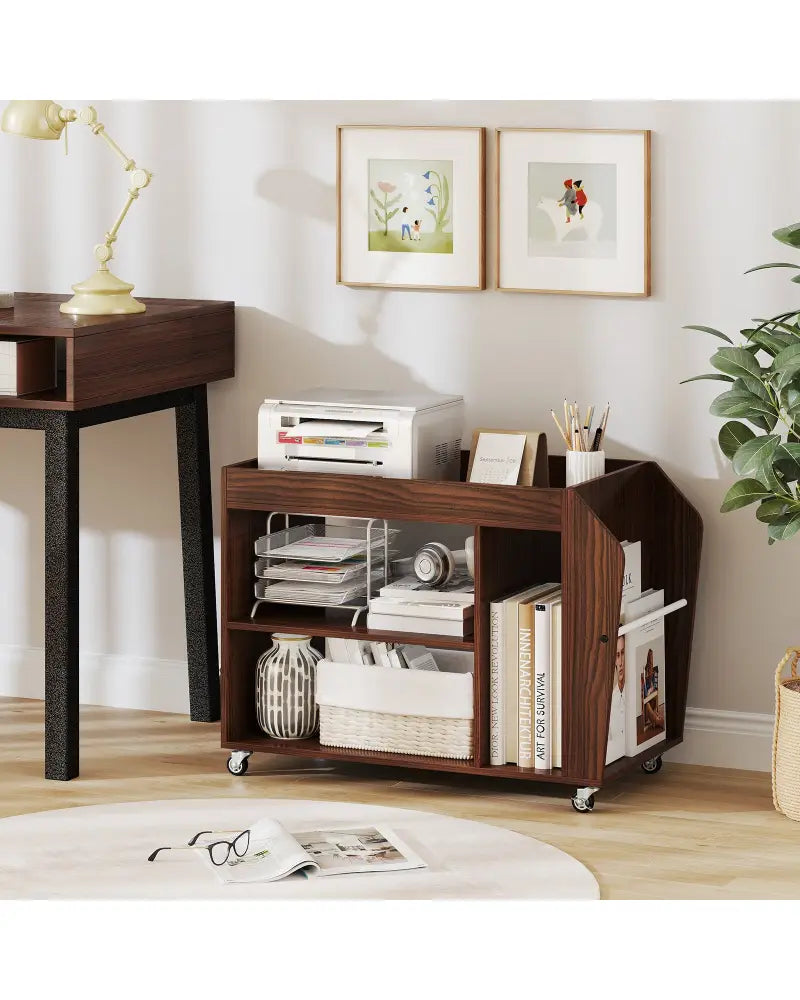 3-Tier Side End Table with Universal Wheels-Walnut - Walnut - End & Side Tables