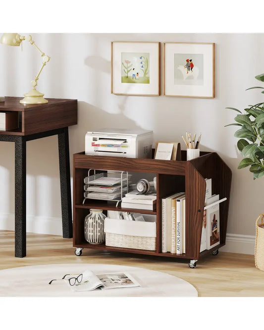 3-Tier Side End Table with Universal Wheels-Walnut - Walnut - End & Side Tables