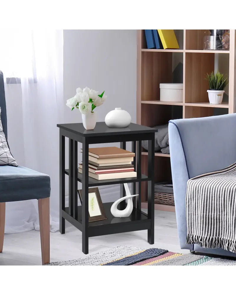 3-tier Side Table Nightstand with Stable Structure-Black - Black - End & Side Tables