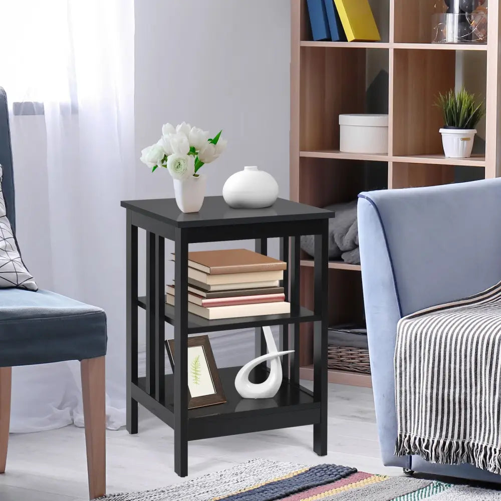 3-tier Side Table Nightstand with Stable Structure-Black - Black - End & Side Tables