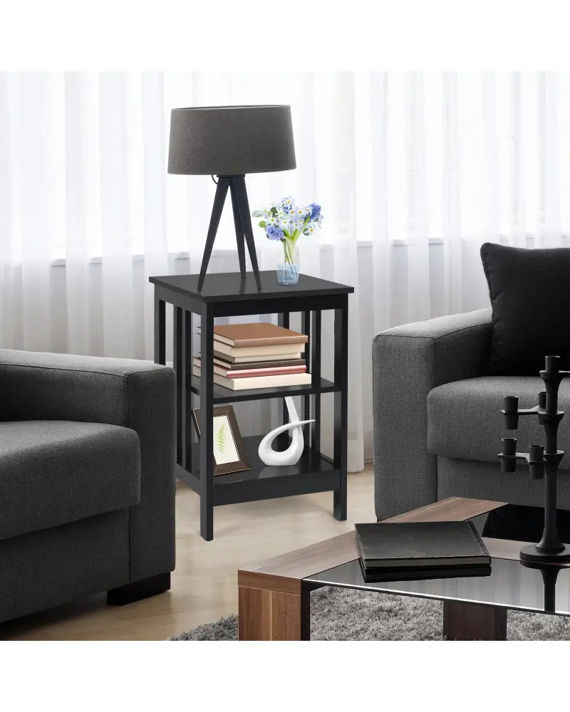 3-tier Side Table Nightstand with Stable Structure-Black - Black - End & Side Tables