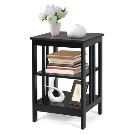 3-tier Side Table Nightstand with Stable Structure-Black Costway
