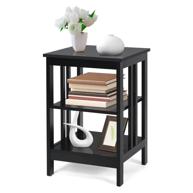 3-tier Side Table Nightstand with Stable Structure-Black Costway