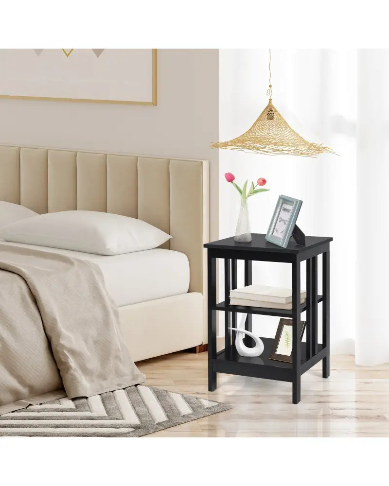 3-tier Side Table Nightstand with Stable Structure-Black - Black - End & Side Tables