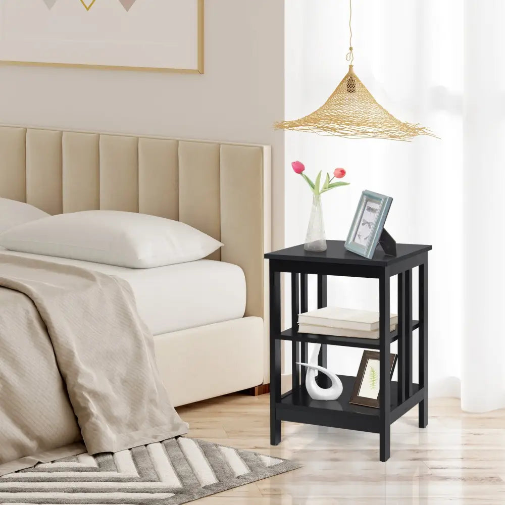 3-tier Side Table Nightstand with Stable Structure-Black - Black - End & Side Tables