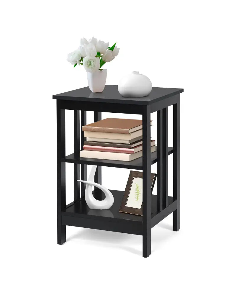3-tier Side Table Nightstand with Stable Structure-Black - Black - End & Side Tables
