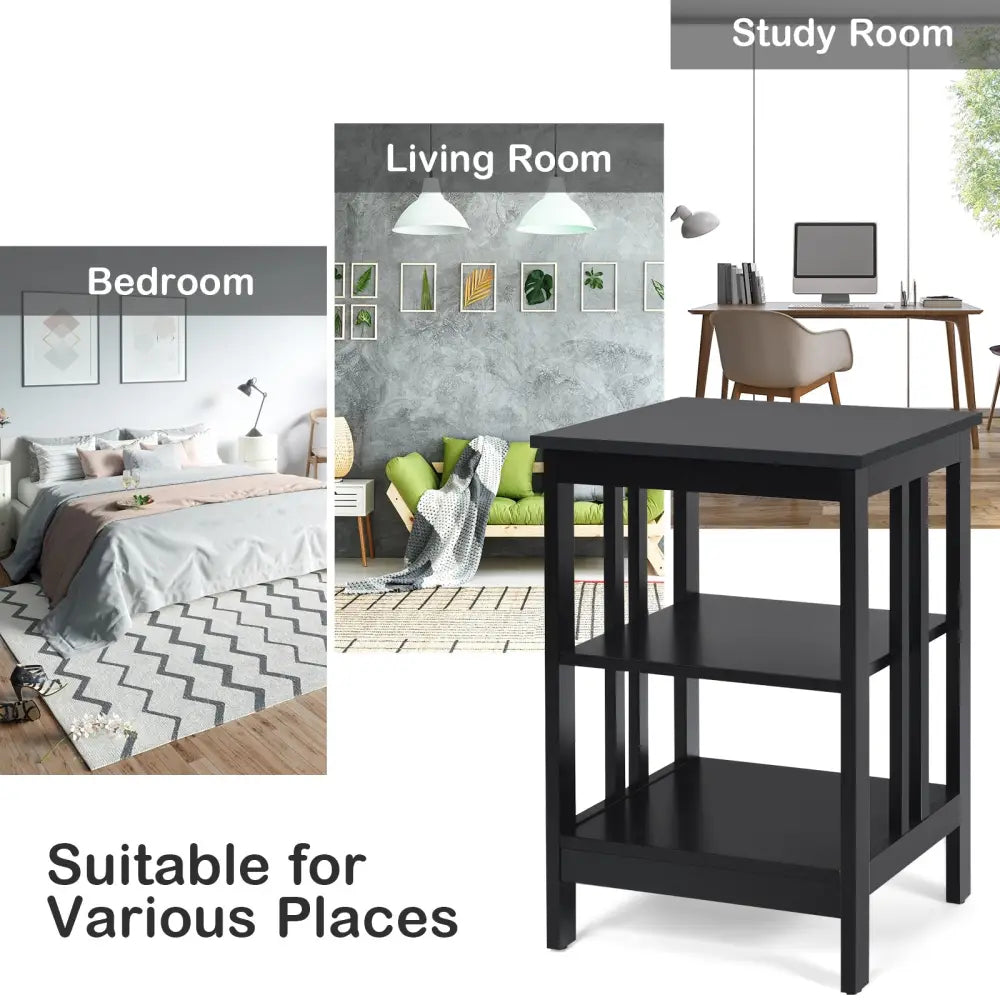 3-tier Side Table Nightstand with Stable Structure-Black - Black - End & Side Tables