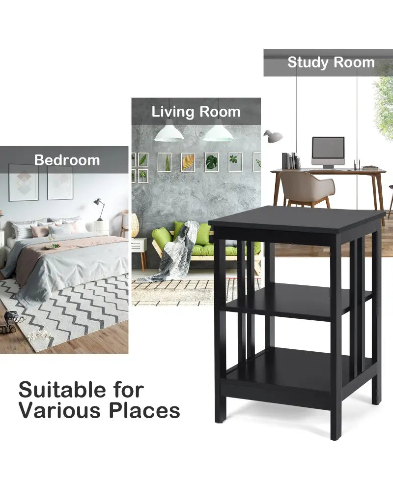 3-tier Side Table Nightstand with Stable Structure-Black - Black - End & Side Tables