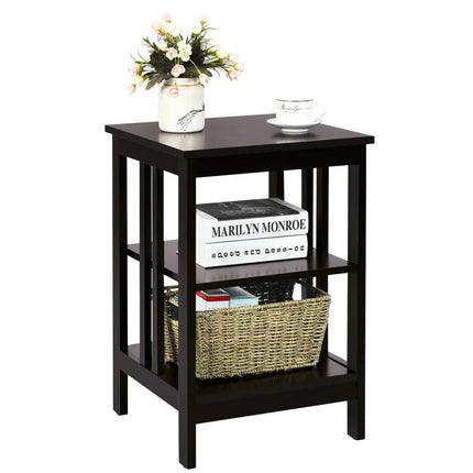 3-tier Side Table Nightstand with Stable Structure-Dark Brown Costway
