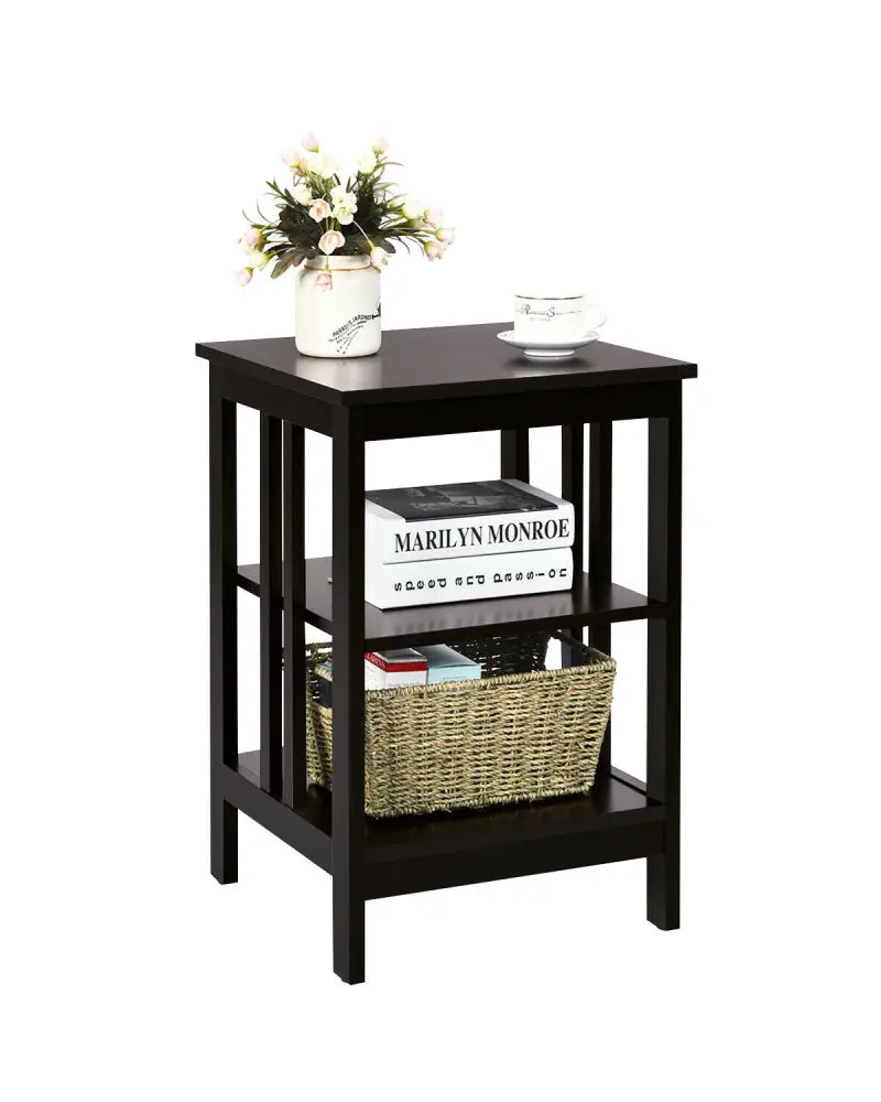 3-tier Side Table Nightstand with Stable Structure-Dark Brown - Dark Brown - End & Side Tables