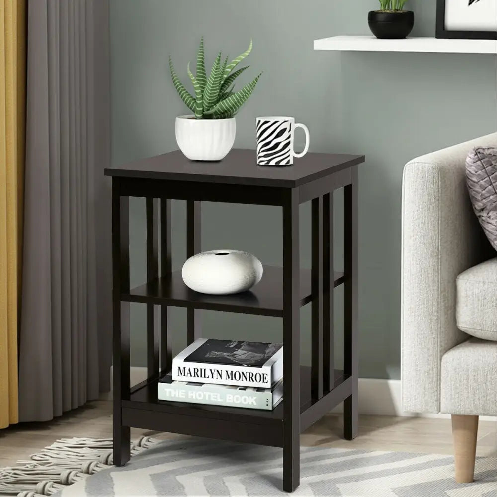 3-tier Side Table Nightstand with Stable Structure-Dark Brown - Dark Brown - End & Side Tables
