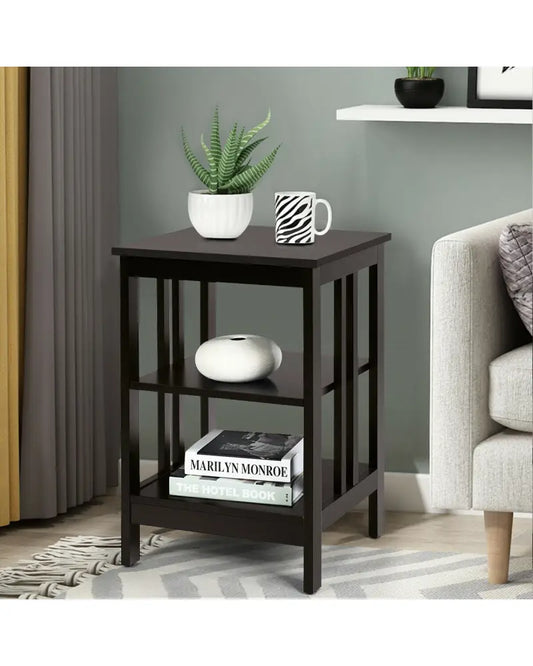 3-tier Side Table Nightstand with Stable Structure-Dark Brown - Dark Brown - End & Side Tables