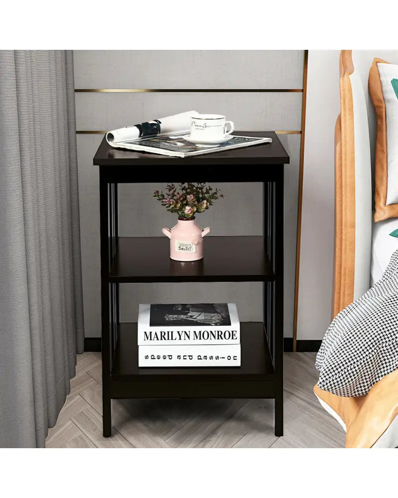 3-tier Side Table Nightstand with Stable Structure-Dark Brown - Dark Brown - End & Side Tables