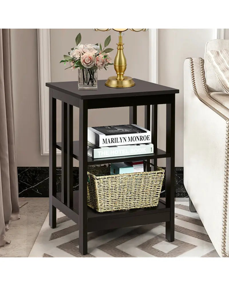 3-tier Side Table Nightstand with Stable Structure-Dark Brown - Dark Brown - End & Side Tables