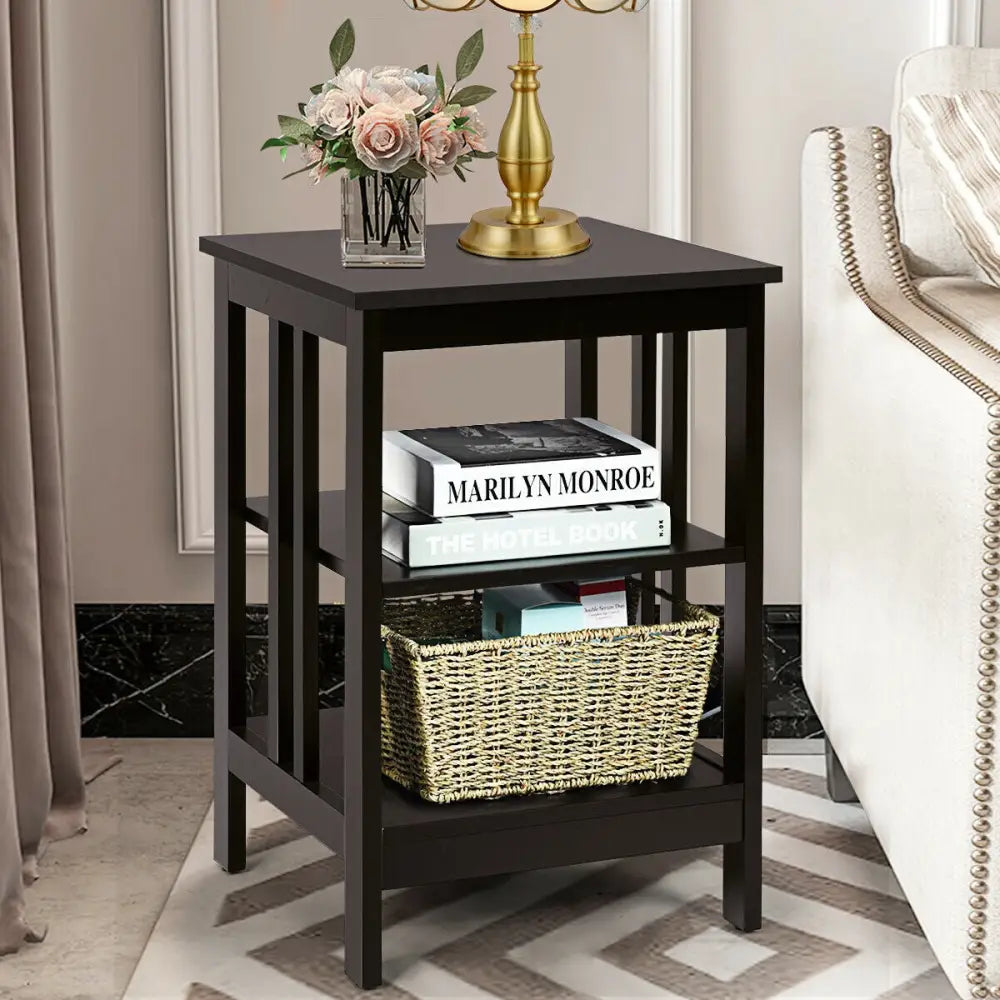 3-tier Side Table Nightstand with Stable Structure-Dark Brown - Dark Brown - End & Side Tables