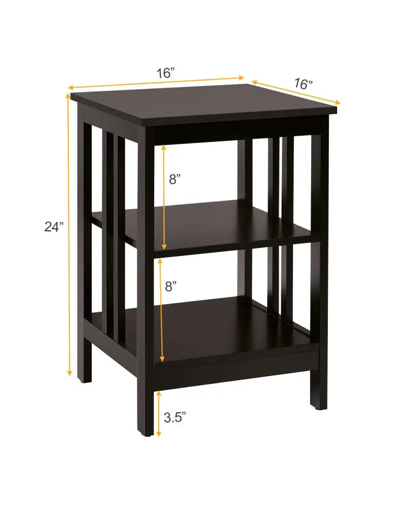 3-tier Side Table Nightstand with Stable Structure-Dark Brown - Dark Brown - End & Side Tables