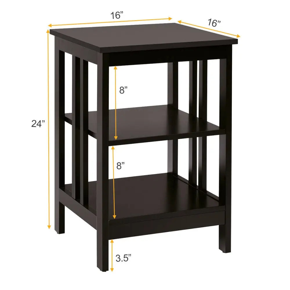 3-tier Side Table Nightstand with Stable Structure-Dark Brown - Dark Brown - End & Side Tables