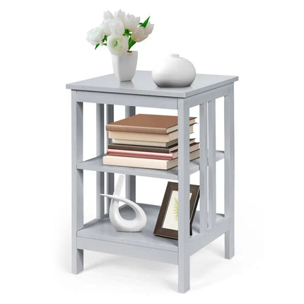 3-tier Side Table Nightstand with Stable Structure-Gray - Gray - End & Side Tables