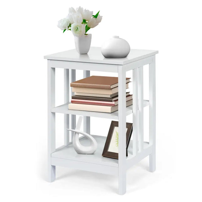 3-tier Side Table Nightstand with Stable Structure-White - White - End & Side Tables